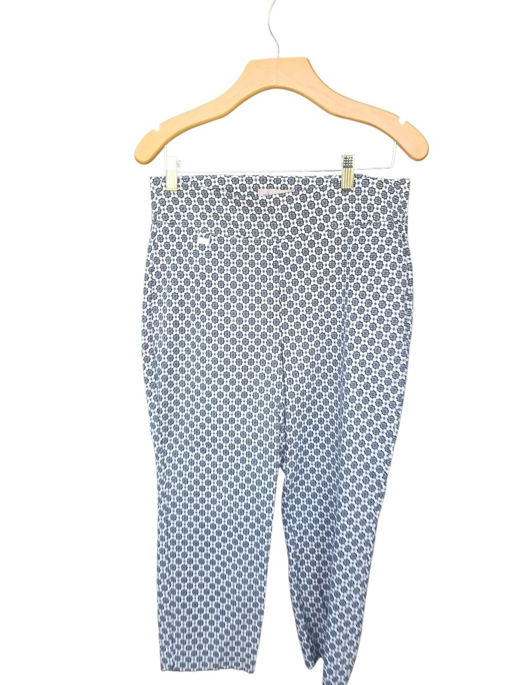 Black White Geometric Cropped Ponte Pants
